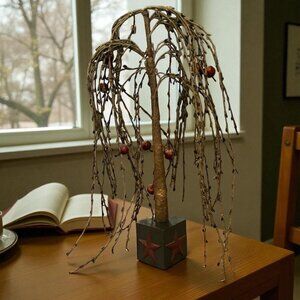 Rustic Willow Tree Decor With Red Star Accents 16 Inches Tall Faux Branches With
